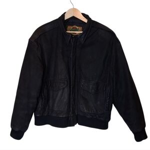 Global Identity G III Leather Bomber Pilot Jacket Lg Black Distressed Biker Coat